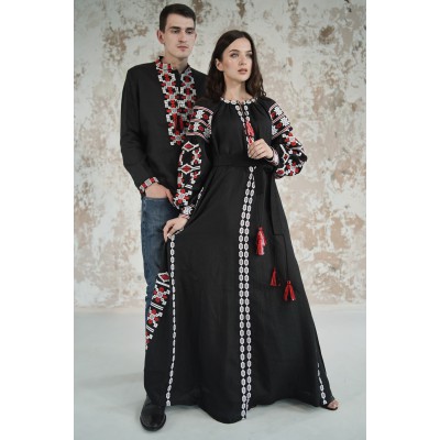 Embroidered Man&Woman Set "Grace" black